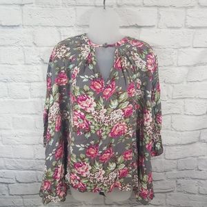 Umgee Floral Trapeze Long Sleeve Tunic Top